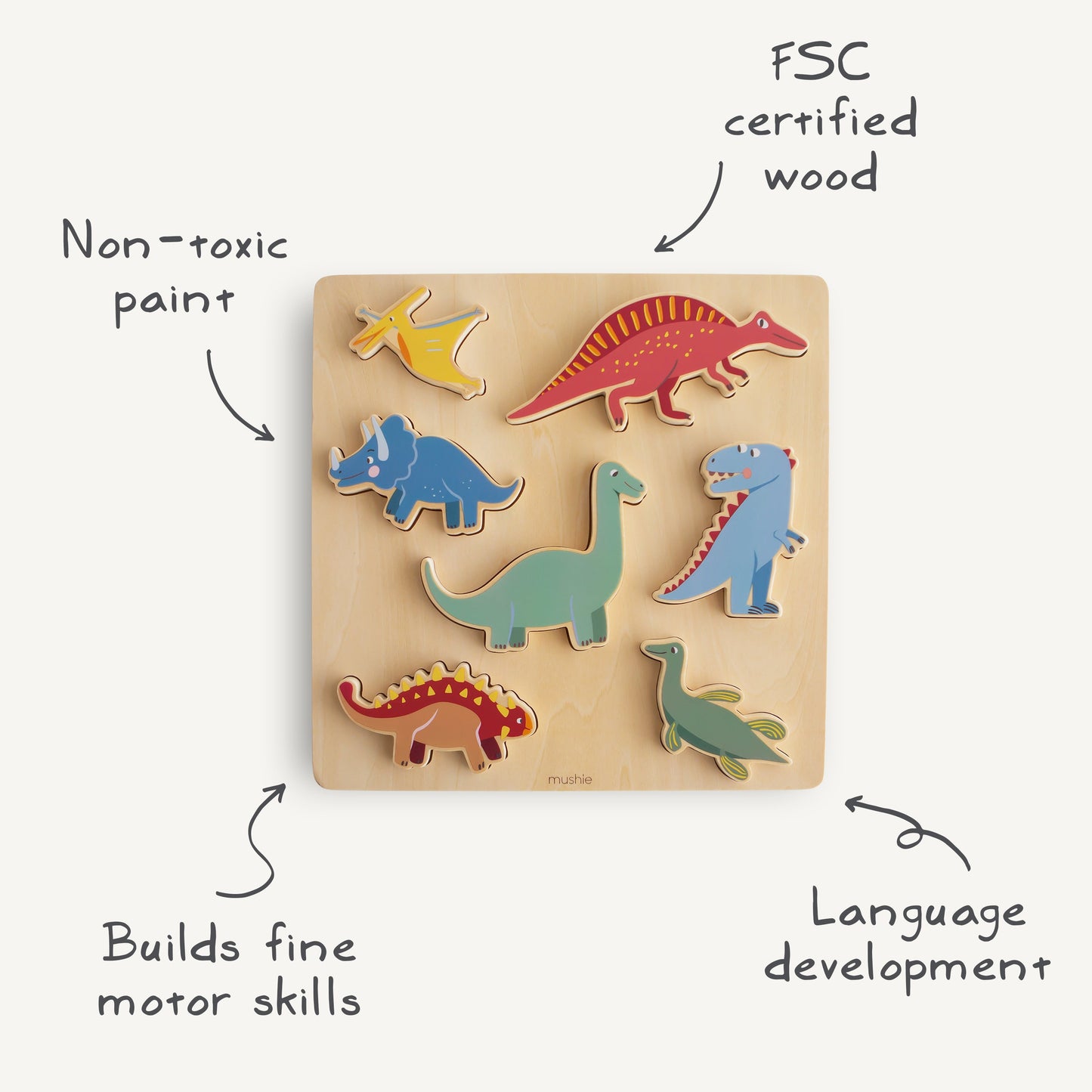 Wooden Dino Puzzle - Chickadees Wooden Toys
