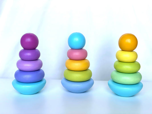 Wooden Ring Stacking Pyramid Pastel - Chickadees Wooden Toys