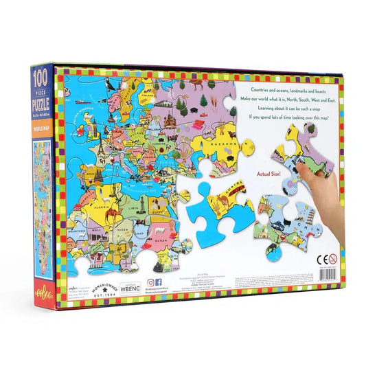 World Map 100 Piece Jigsaw Puzzle eeBoo - Chickadees Wooden Toys