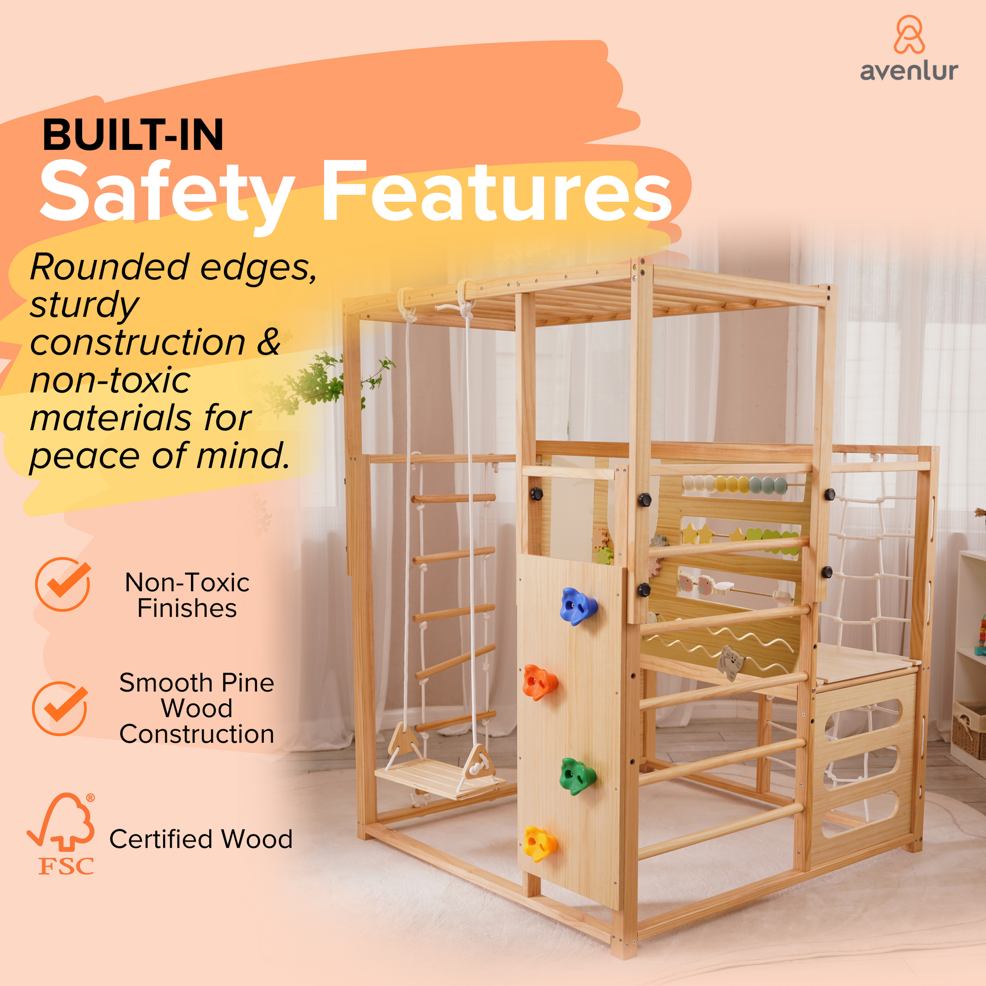 Alpine | Adjustable Indoor Jungle Gym with Slide, Climbing Wall & Monkey Bars - Chickadees Wooden Toys