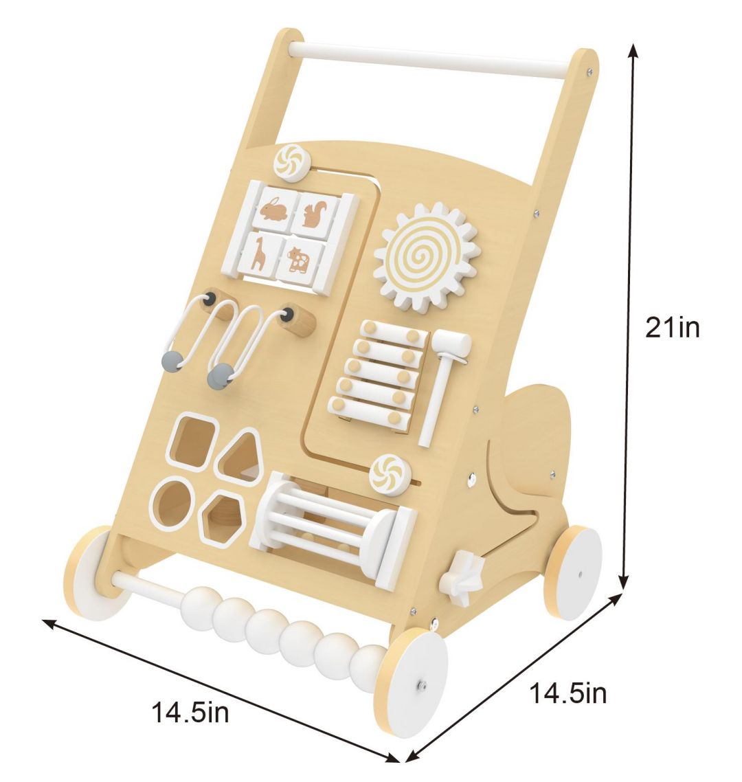 Wooden Baby Push Walker with Activity Panel | Montessori Walker for First Steps - Chickadees Wooden Toys