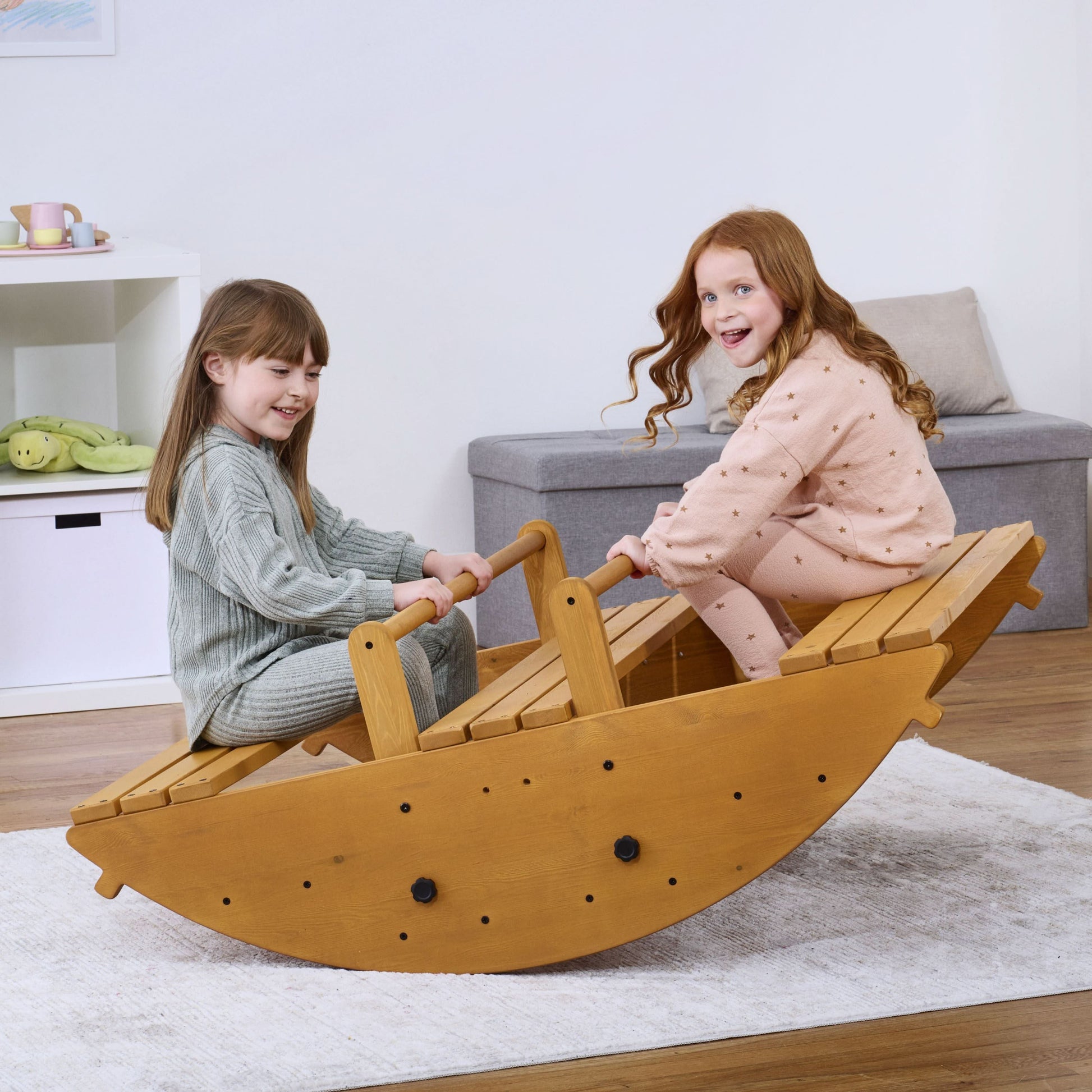 Banyan Jumbo Rocker & Climber | 2-in-1 Wooden Climbing Arch and Rocking Boat for Kids, Indoor & Outdoor - Chickadees Wooden Toys
