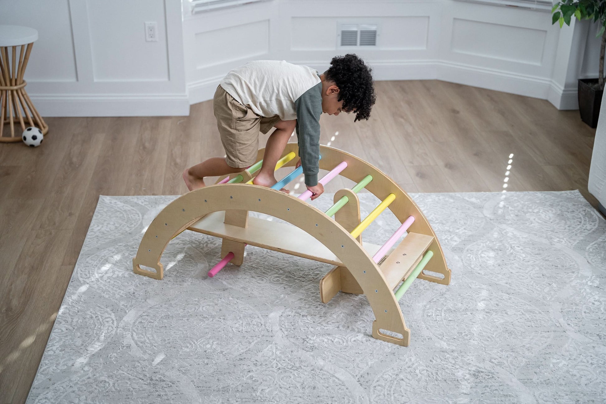 Bazel 6-in-1 Pikler Climber Set | Wooden Triangle, Rocker Arch & Slide for Toddlers - Chickadees Wooden Toys