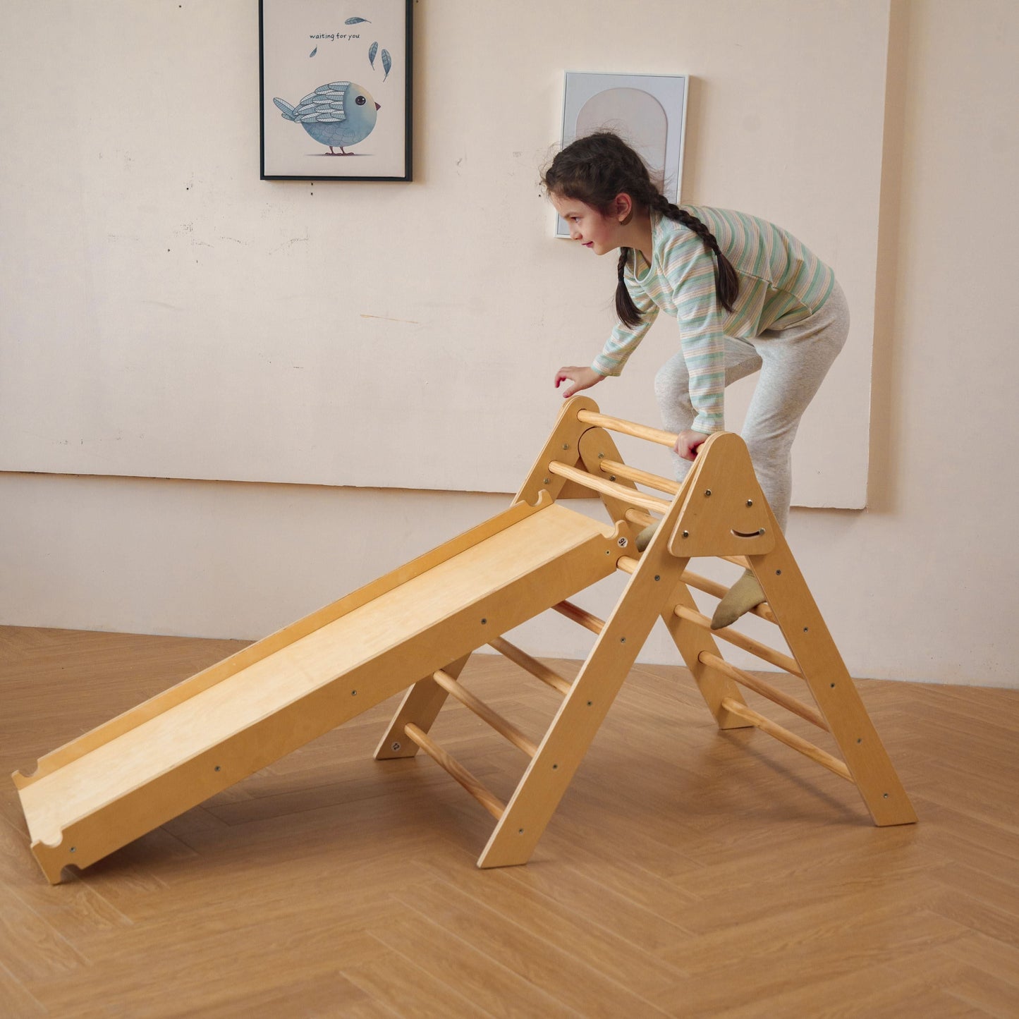Bazel 6-in-1 Pikler Climber Set | Wooden Triangle, Rocker Arch & Slide for Toddlers - Chickadees Wooden Toys