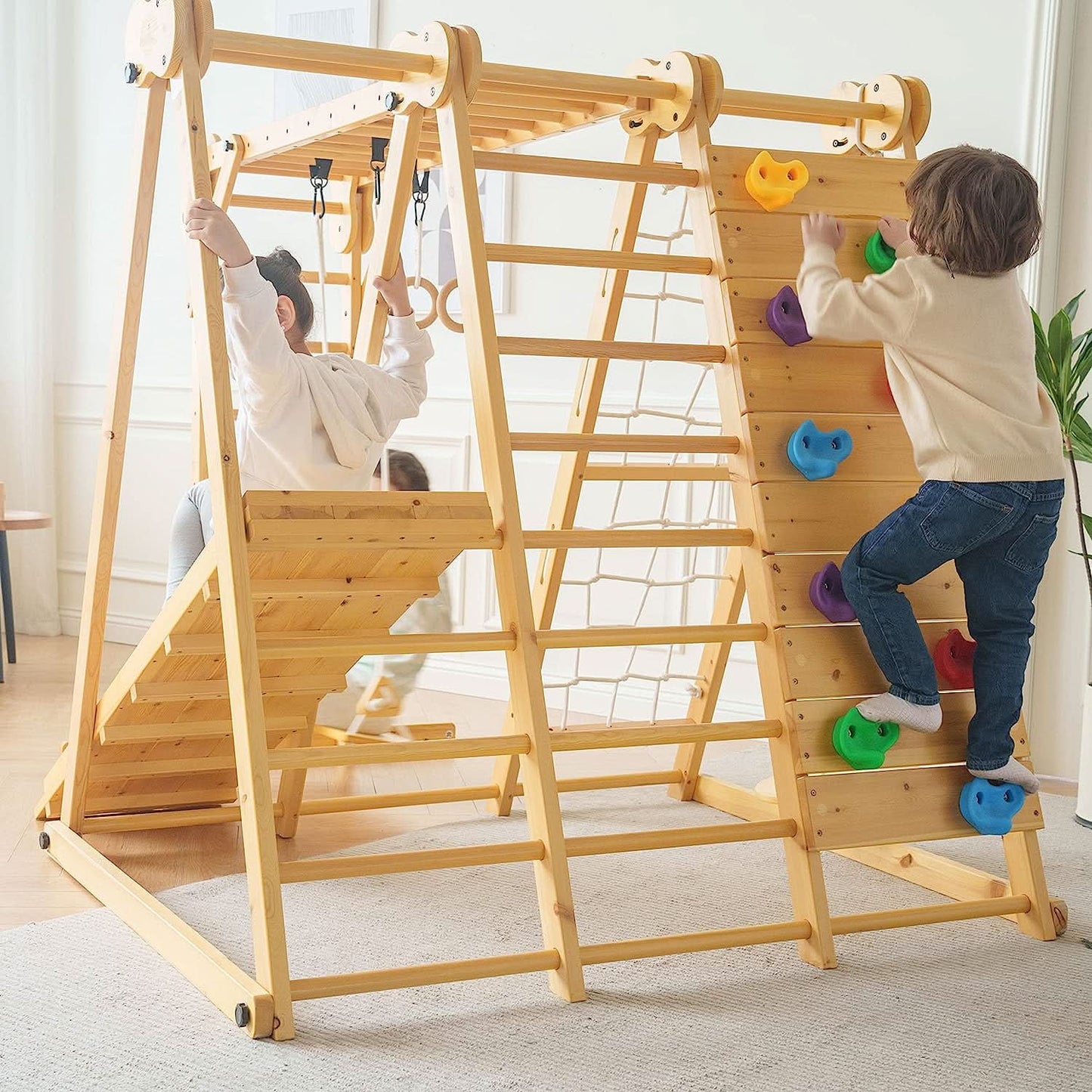 Chestnut | 8-in-1 Foldable Wooden Jungle Gym for Toddlers, Indoor or Outdoor
