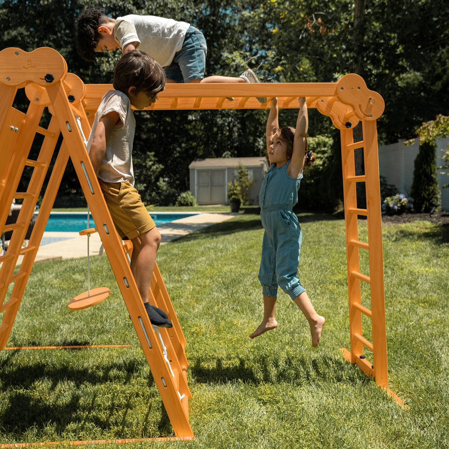 Chestnut | 8-in-1 Foldable Wooden Jungle Gym for Toddlers, Indoor or Outdoor