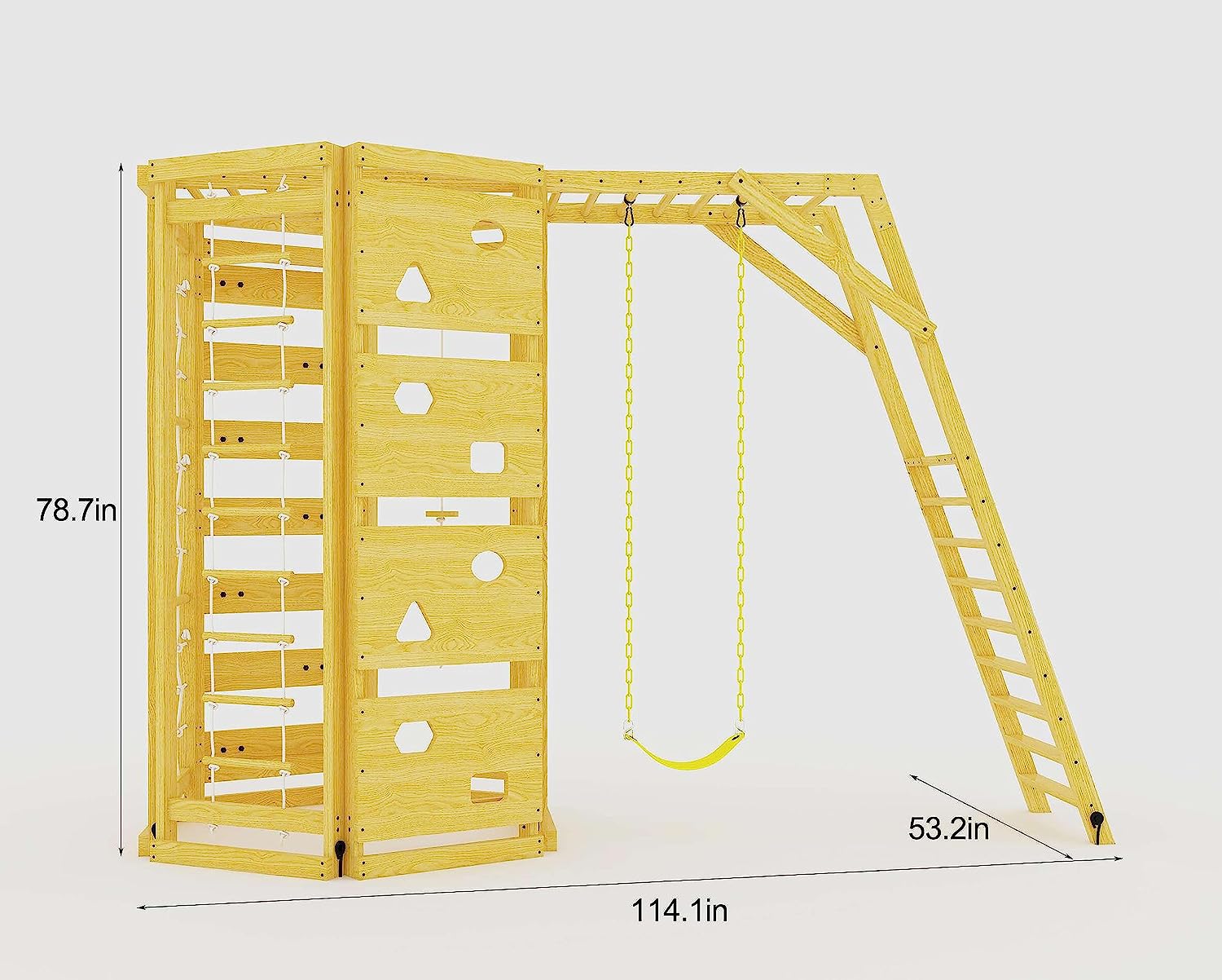 Hawthorn - Outdoor Climber with Monkey Bars, Swing, and Octagon Climber Playset - Chickadees Wooden Toys