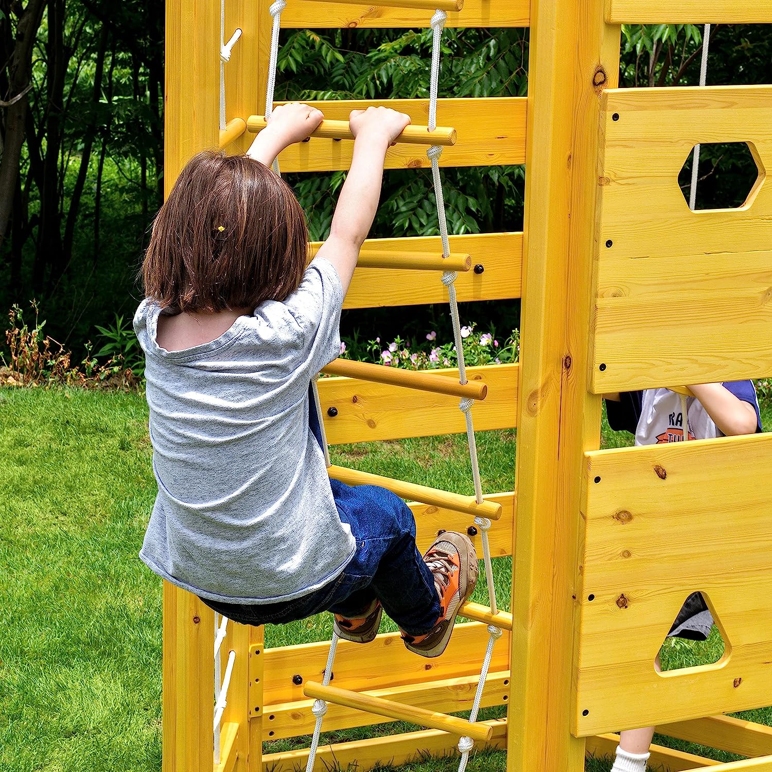 Hawthorn - Outdoor Climber with Monkey Bars, Swing, and Octagon Climber Playset - Chickadees Wooden Toys