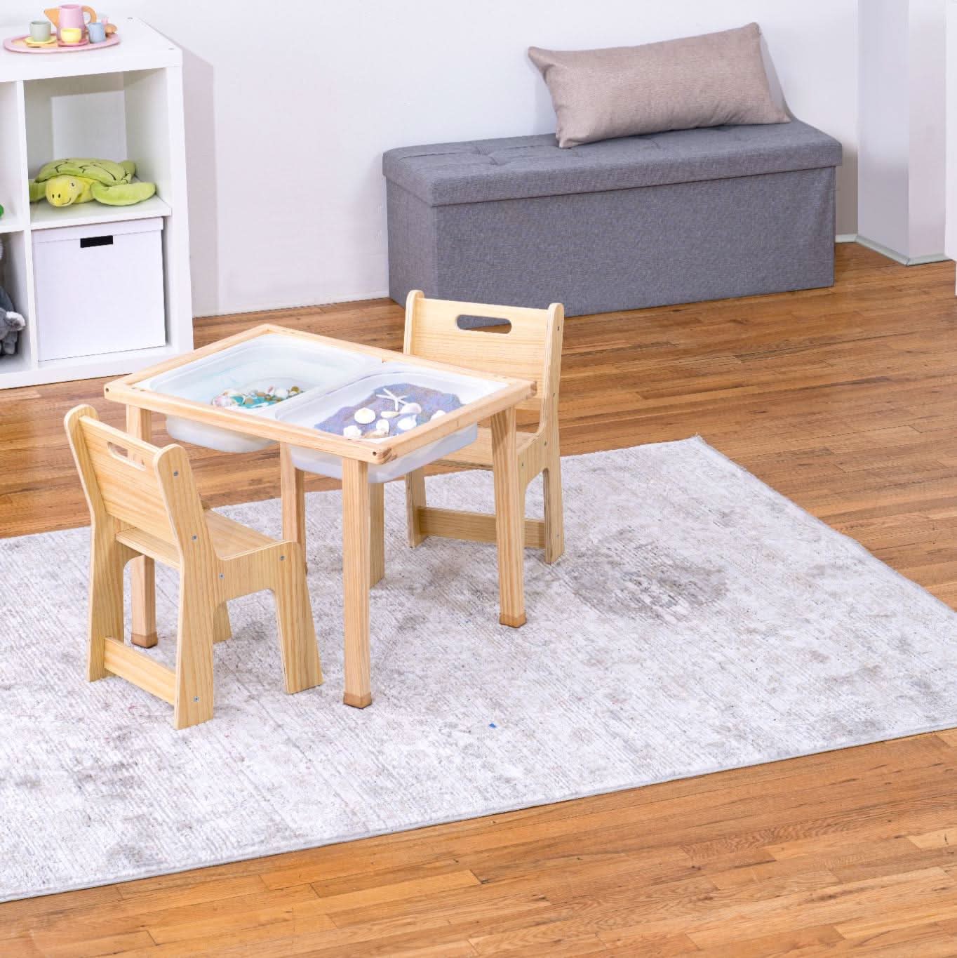 Cordia Kids Activity Table & Chair Set | Wooden Montessori Desk with Flip-Top Chalkboard & Storage