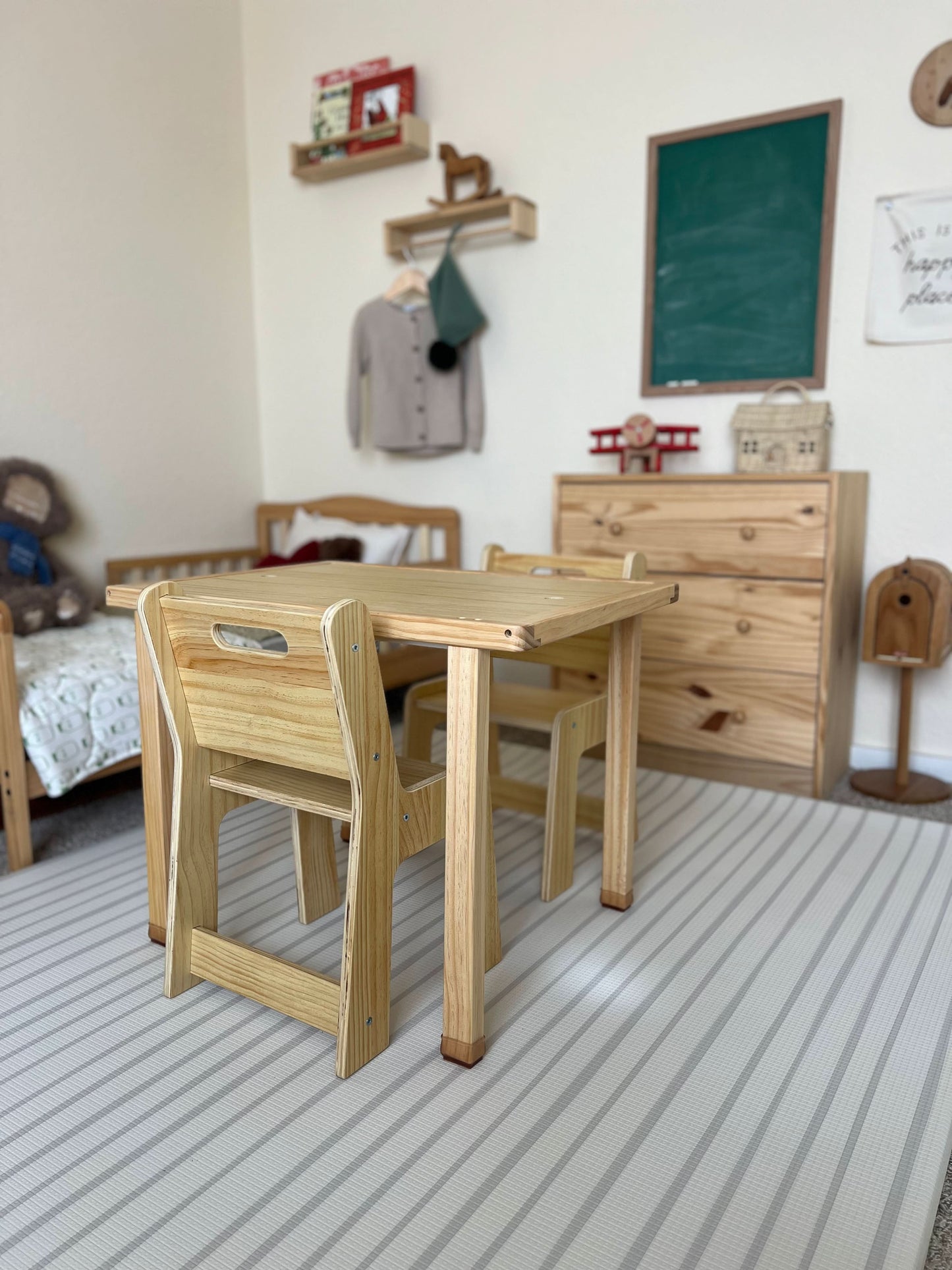 Cordia Kids Activity Table & Chair Set | Wooden Montessori Desk with Flip-Top Chalkboard & Storage