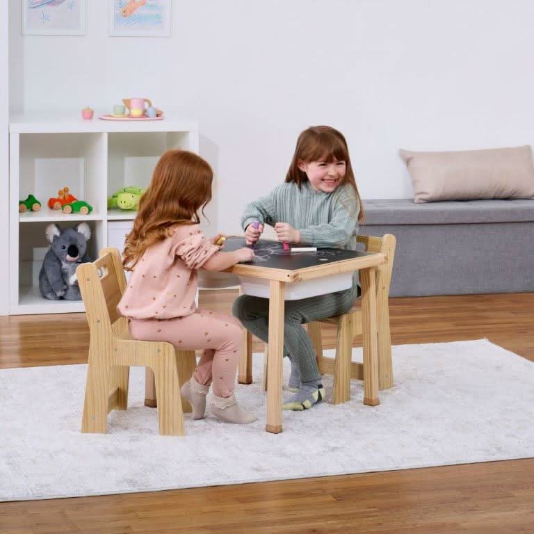 Cordia Kids Activity Table & Chair Set | Wooden Montessori Desk with Flip-Top Chalkboard & Storage