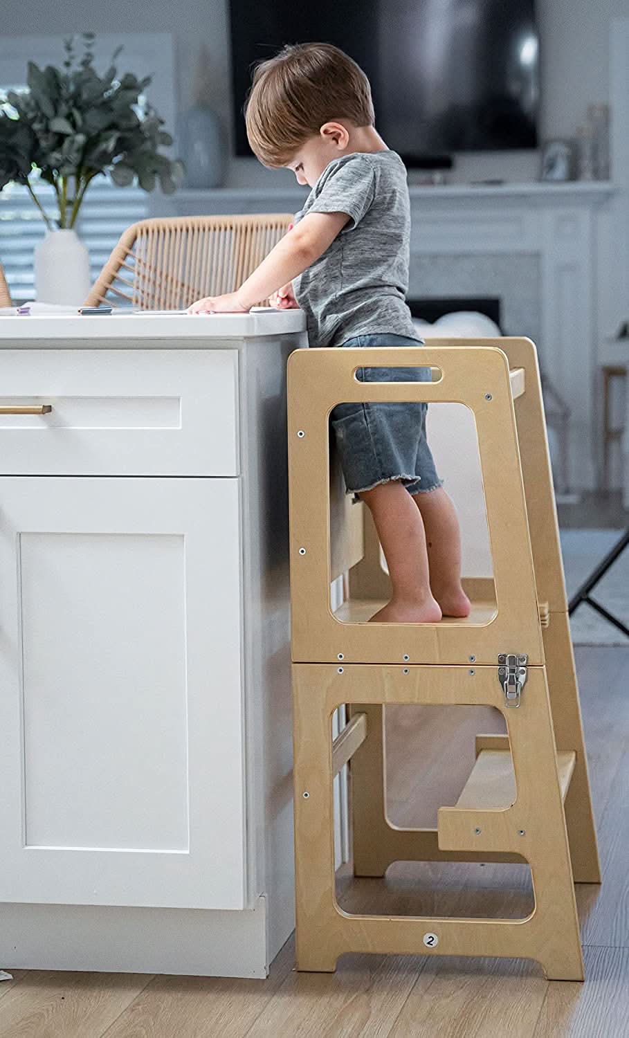 Date | 4-in-1 Kitchen Tower & Desk - Chickadees Wooden Toys