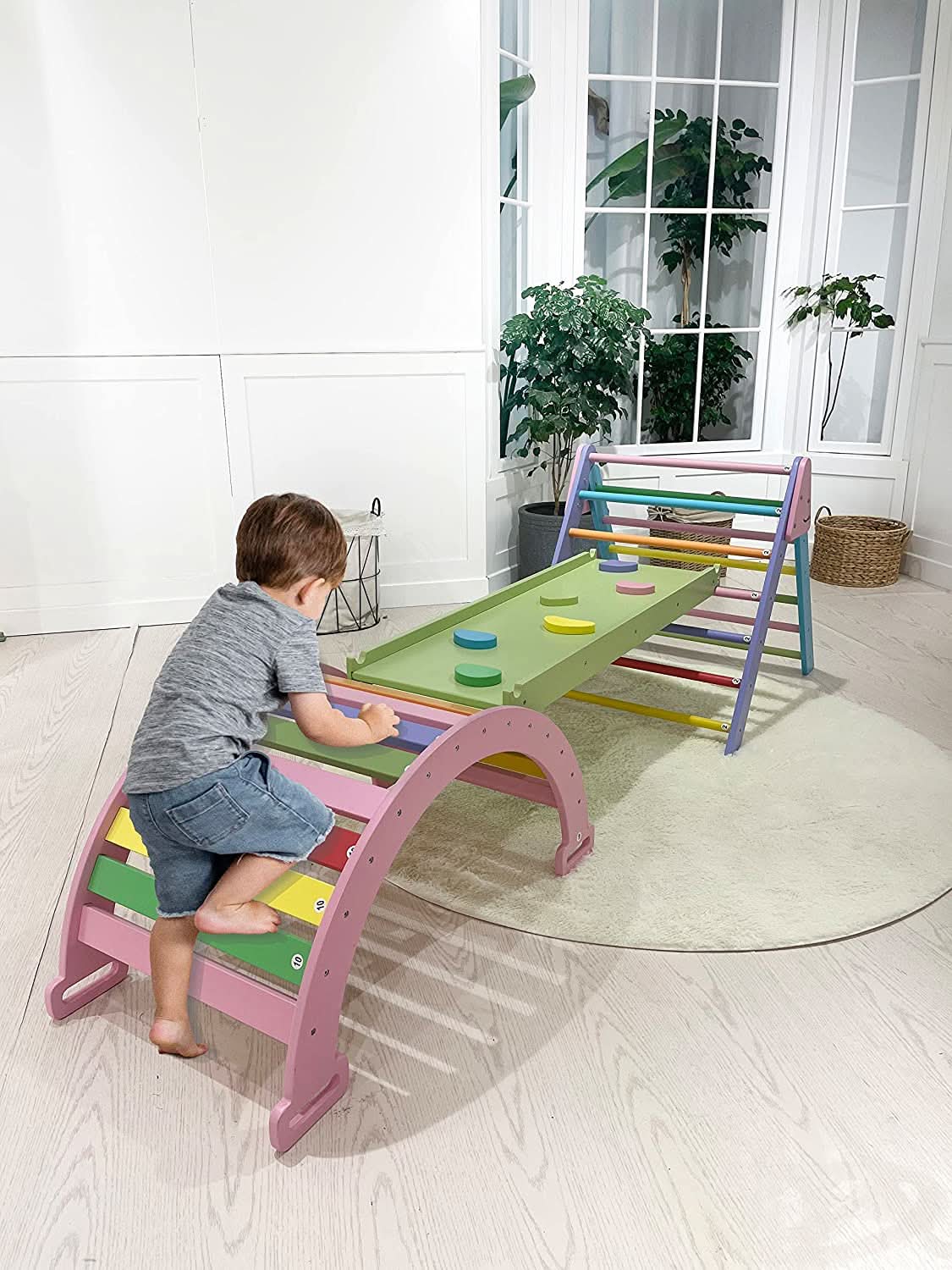 Hazel | Foldable Pikler Triangle with Slide & Rocker - Chickadees Wooden Toys