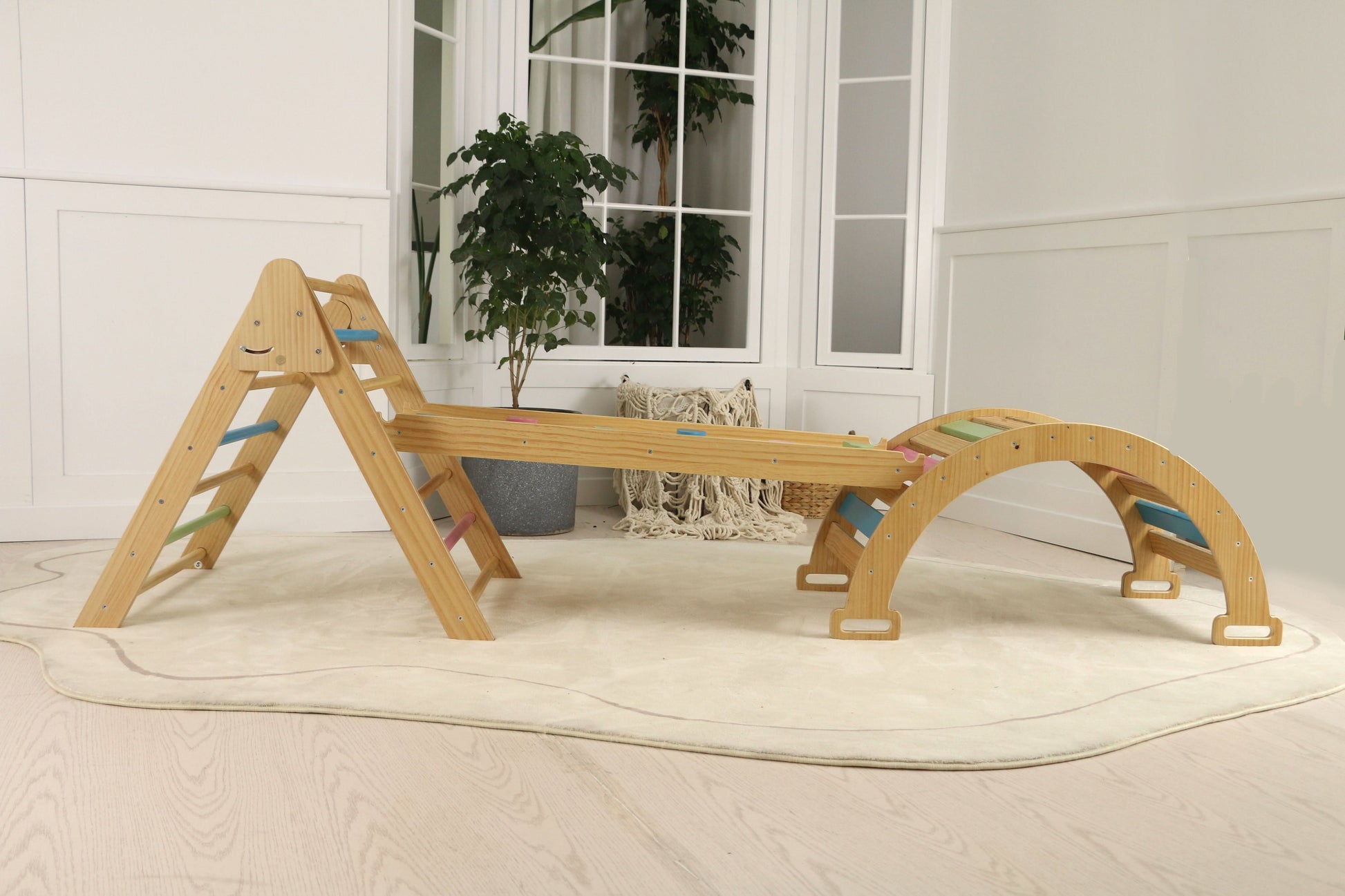 Hazel | Foldable Pikler Triangle with Slide & Rocker - Chickadees Wooden Toys