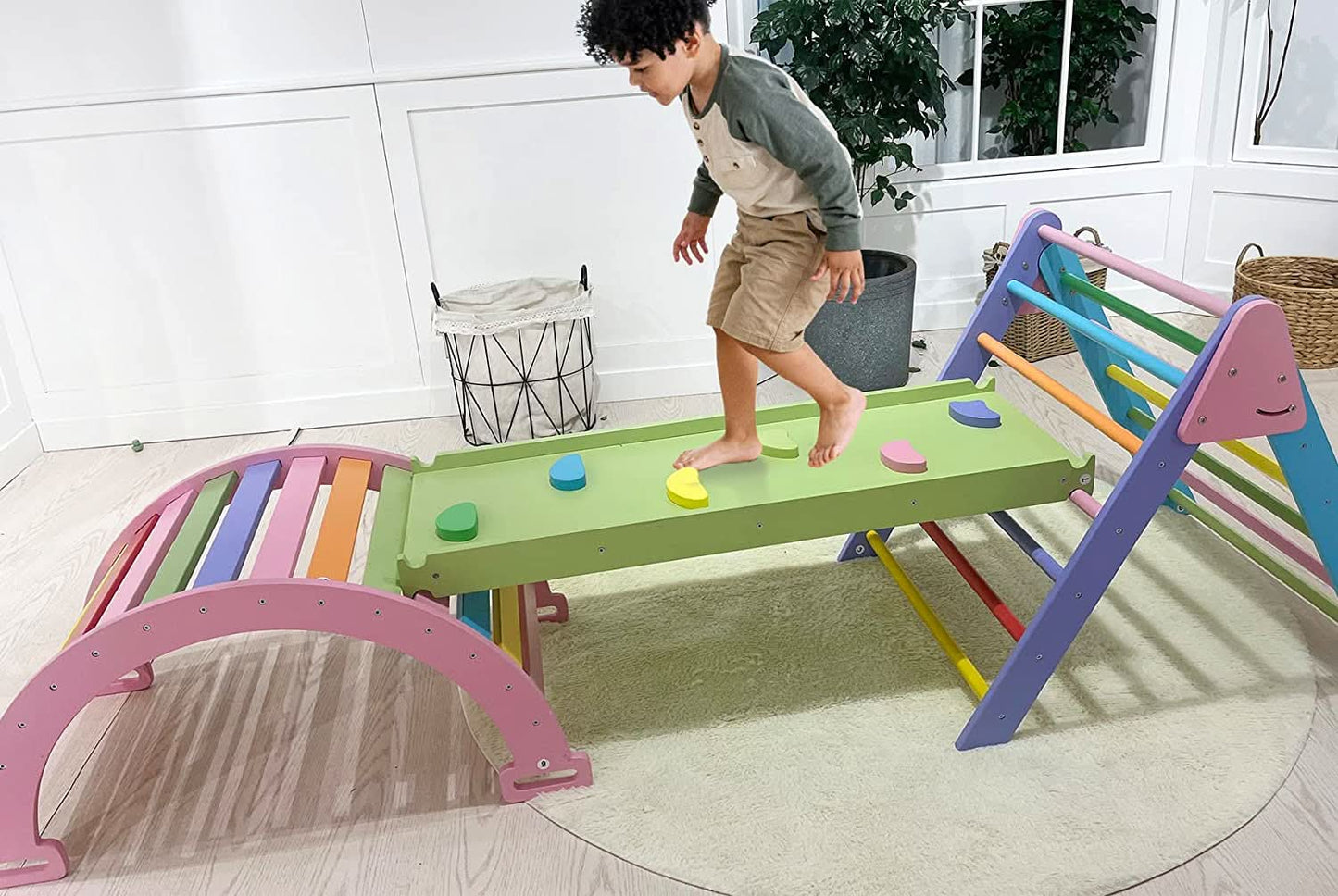 Hazel | Foldable Pikler Triangle with Slide & Rocker - Chickadees Wooden Toys