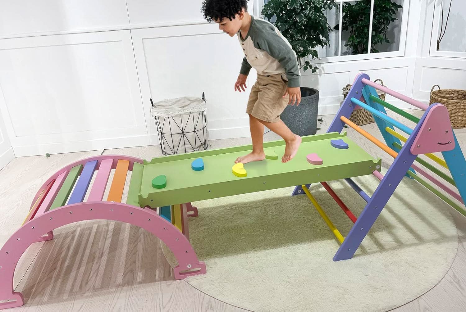 Hazel | Foldable Pikler Triangle with Slide & Rocker - Chickadees Wooden Toys