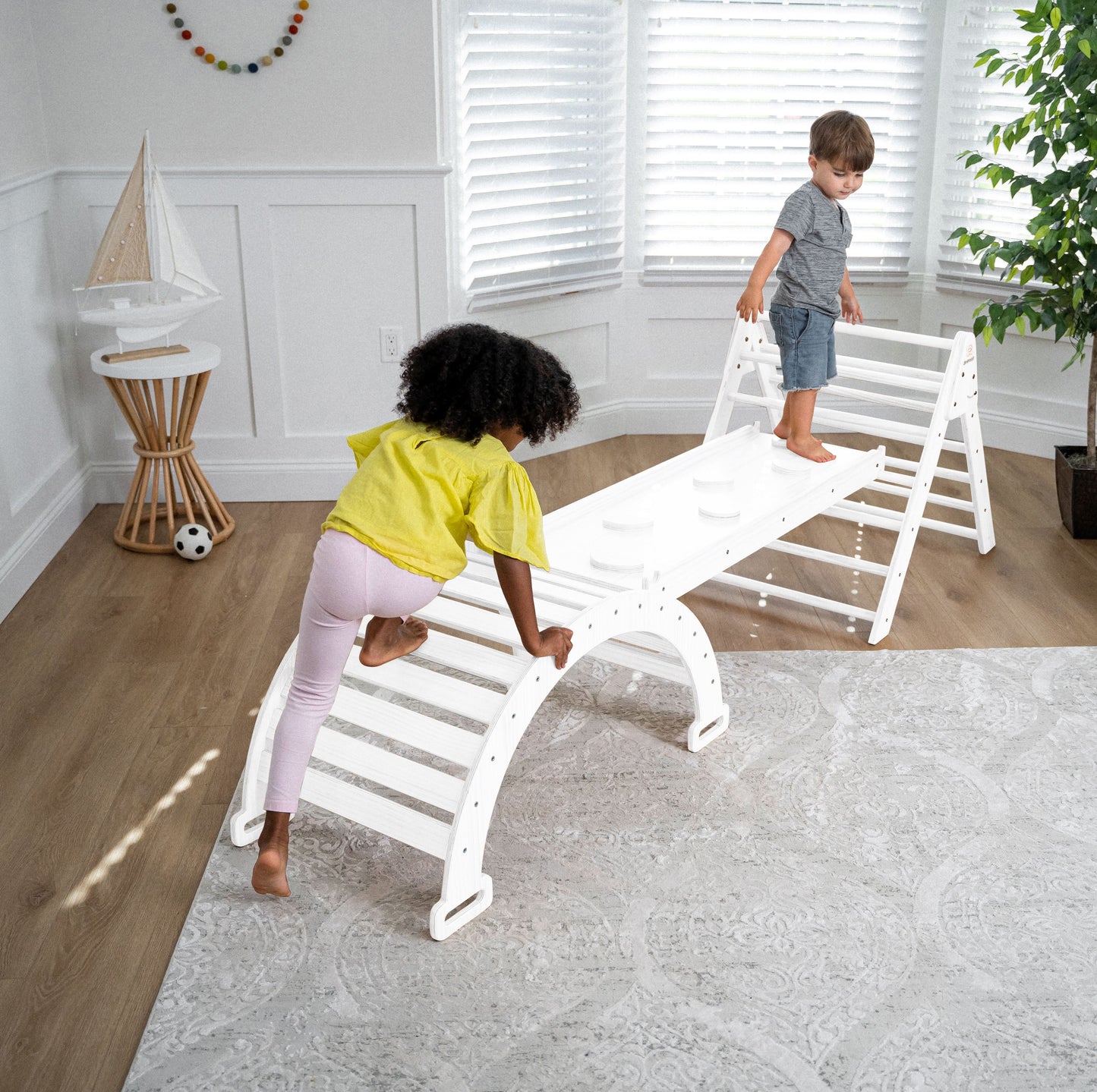 Hazel | Foldable Pikler Triangle with Slide & Rocker - Chickadees Wooden Toys