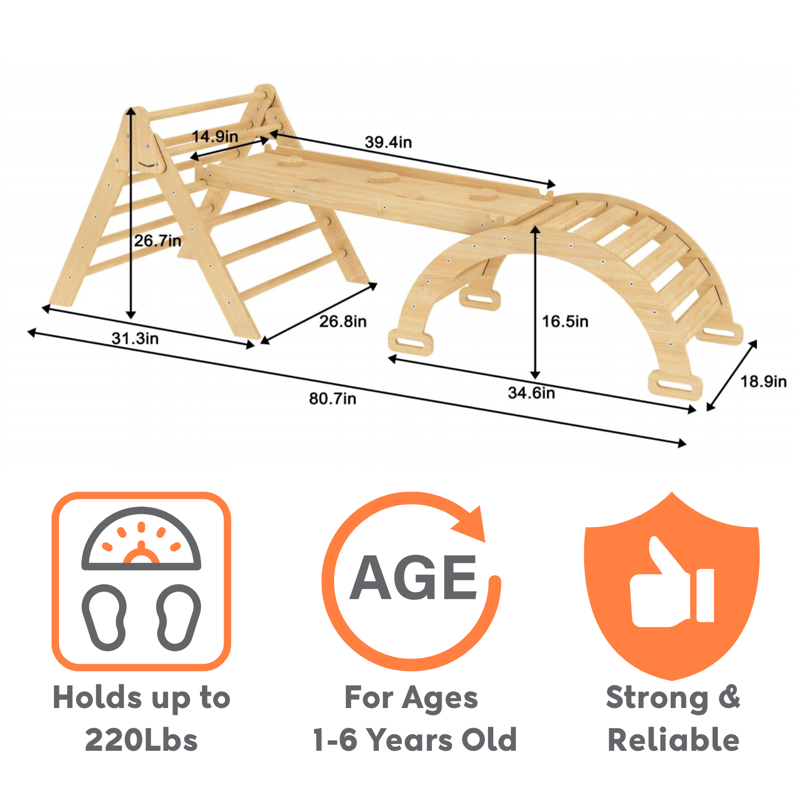Hazel | Foldable Pikler Triangle with Slide & Rocker - Chickadees Wooden Toys