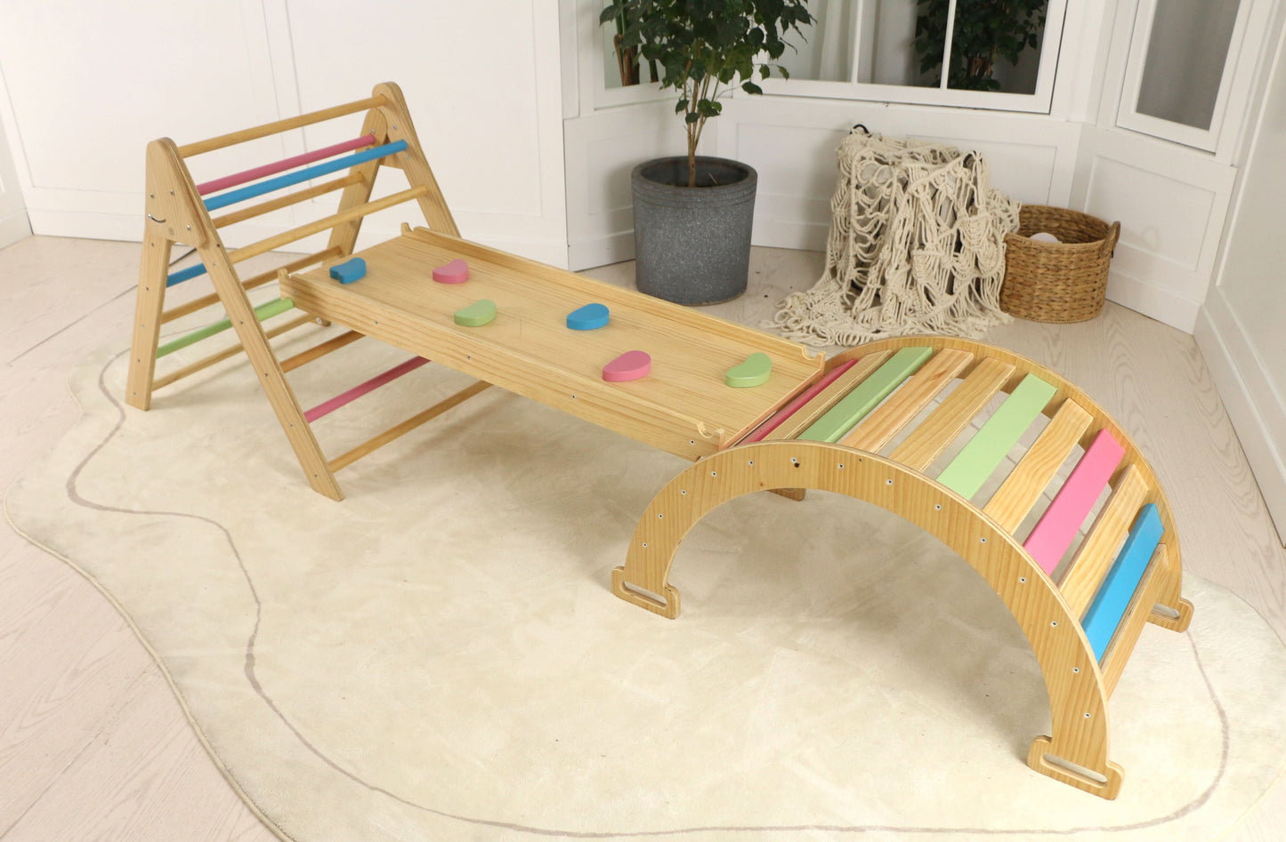 Hazel | Foldable Pikler Triangle with Slide & Rocker - Chickadees Wooden Toys