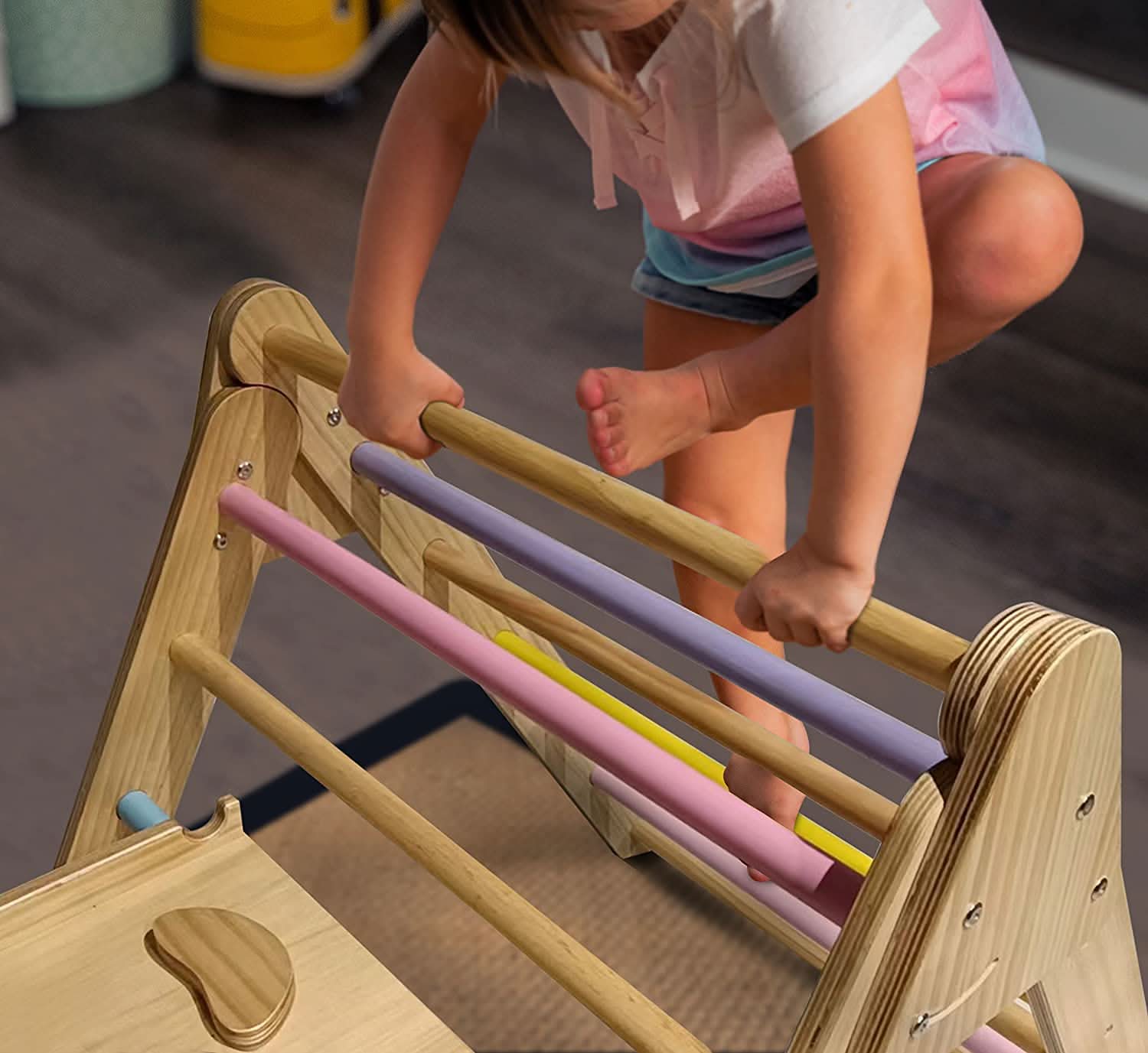 Hazel | Foldable Pikler Triangle with Slide & Rocker - Chickadees Wooden Toys