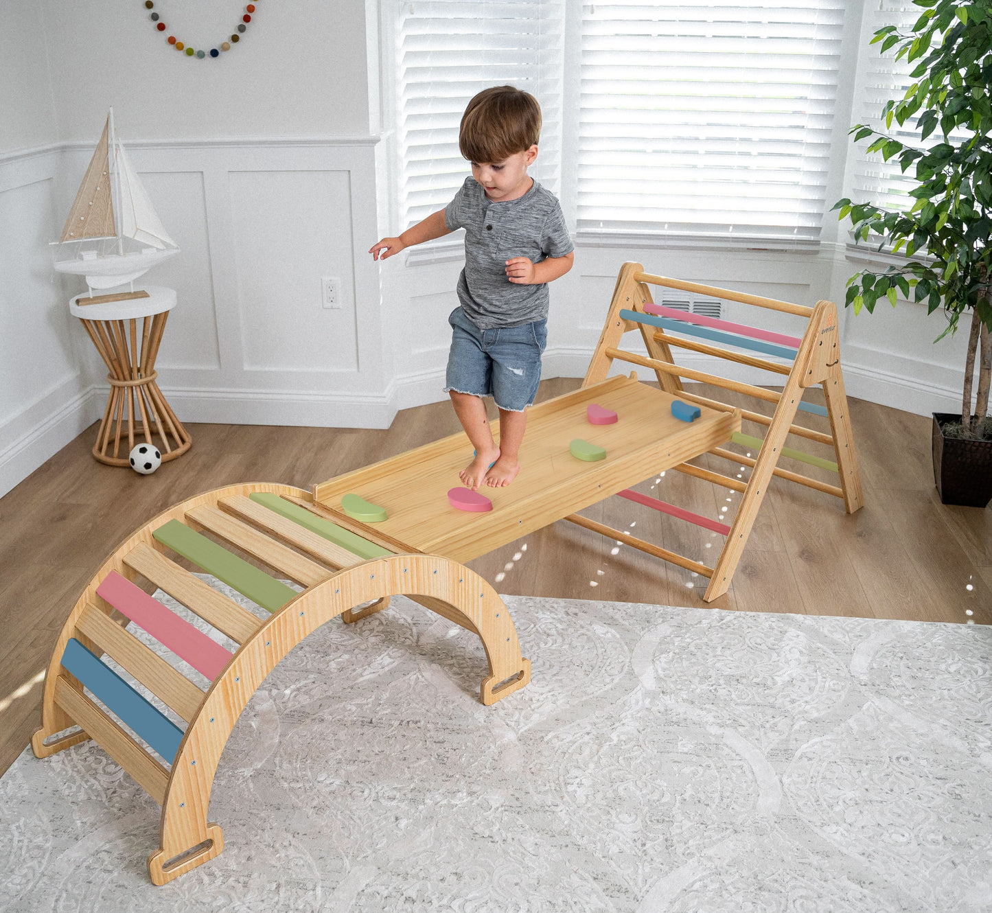 Hazel | Foldable Pikler Triangle with Slide & Rocker - Chickadees Wooden Toys