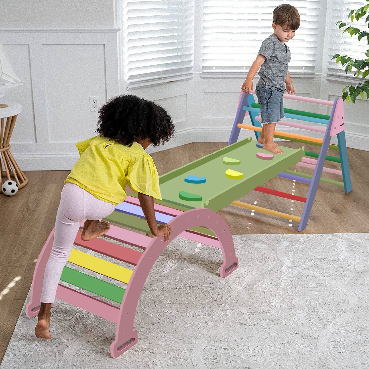 Hazel | Foldable Pikler Triangle with Slide & Rocker - Chickadees Wooden Toys