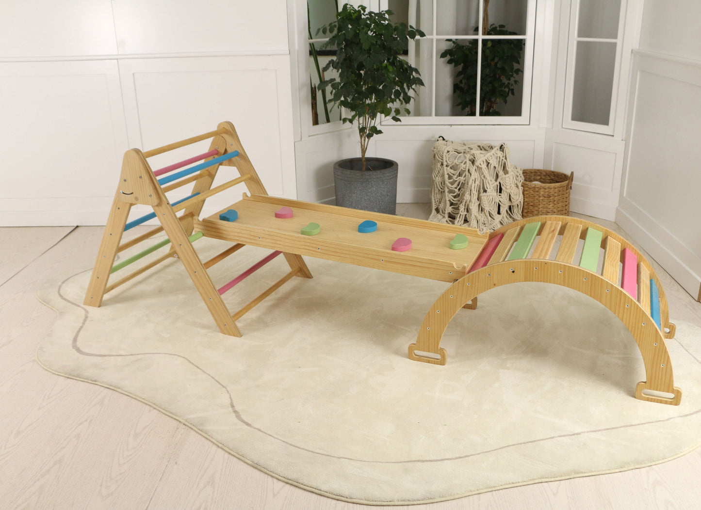 Hazel | Foldable Pikler Triangle with Slide & Rocker - Chickadees Wooden Toys