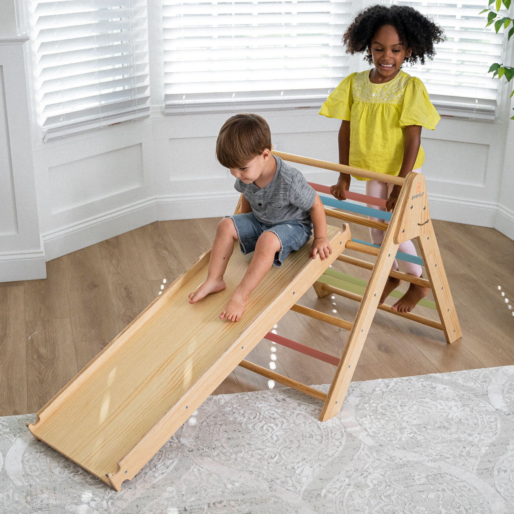 Hazel | Foldable Pikler Triangle with Slide & Rocker - Chickadees Wooden Toys