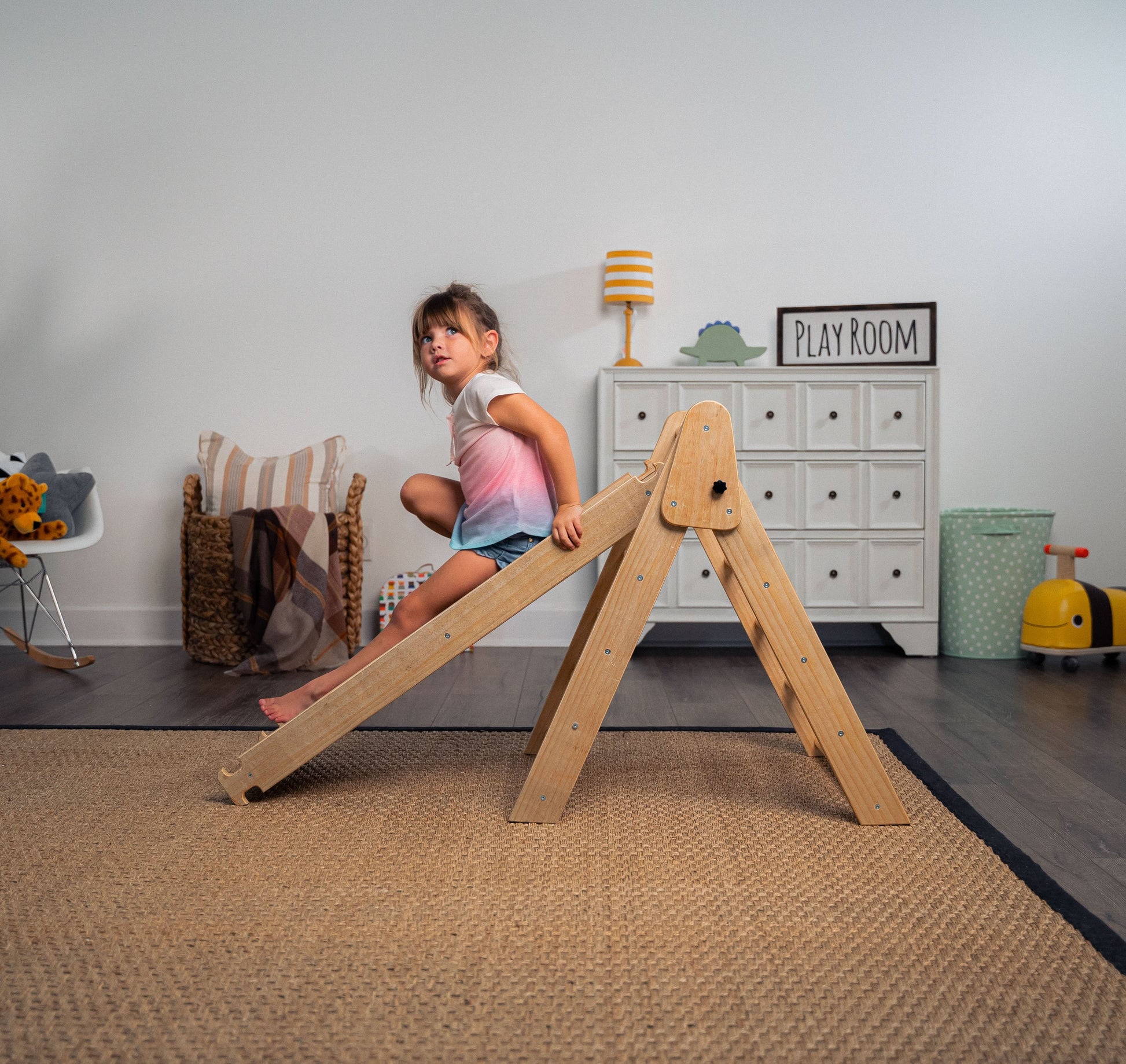 Hazel | Foldable Pikler Triangle with Slide & Rocker - Chickadees Wooden Toys