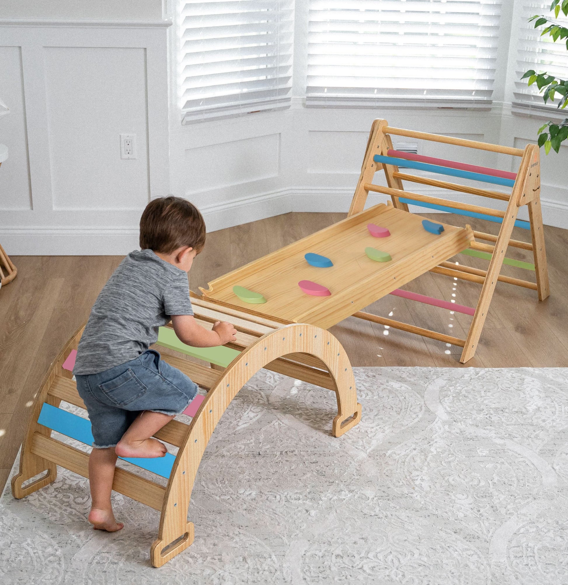 Hazel | Foldable Pikler Triangle with Slide & Rocker - Chickadees Wooden Toys