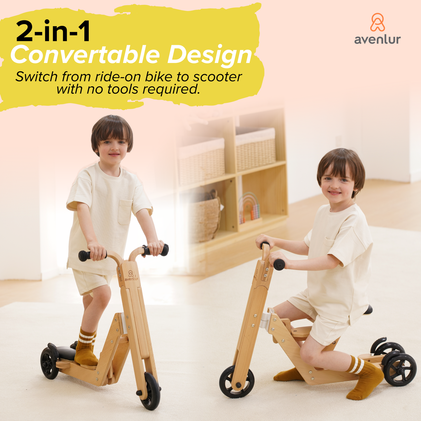 Juneberry | 2-in-1 Wooden Toddler Scooter and Ride-On Toy, Converts Without Tools - Chickadees Wooden Toys
