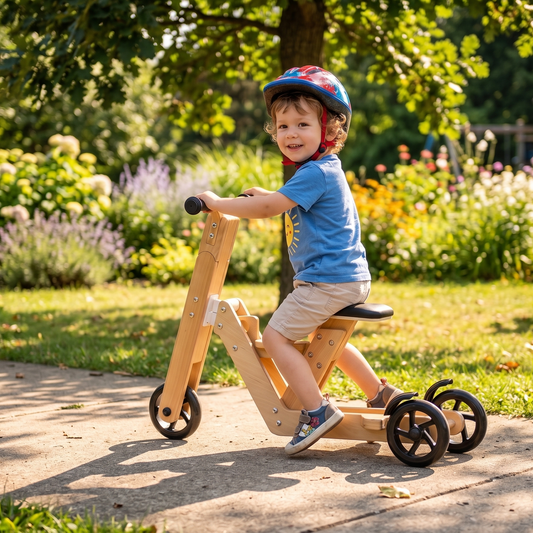 Juneberry | 2-in-1 Wooden Toddler Scooter and Ride-On Toy, Converts Without Tools - Chickadees Wooden Toys