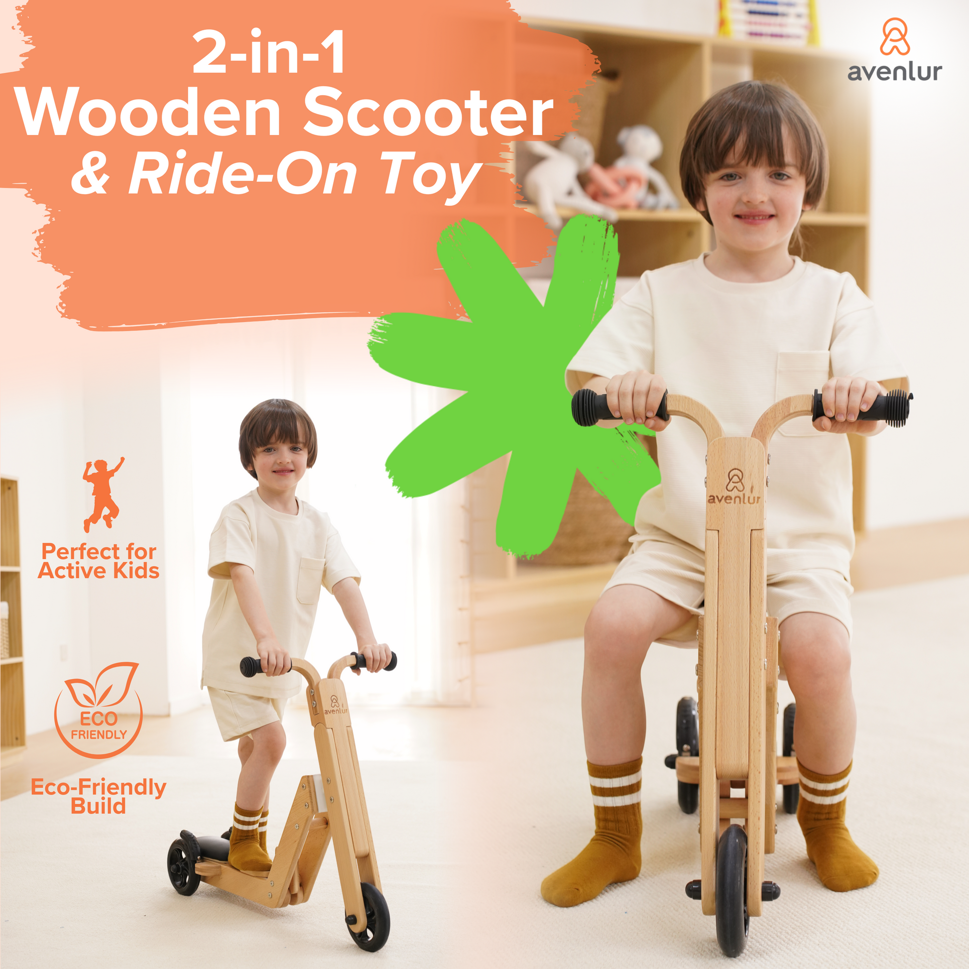 Juneberry | 2-in-1 Wooden Toddler Scooter and Ride-On Toy, Converts Without Tools - Chickadees Wooden Toys