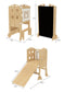 Laurel 4-in-1 Foldable Kitchen Tower, Step Stool, Slide & Chalkboard for Toddlers - Chickadees Wooden Toys