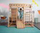 Magnolia | Indoor Wooden Jungle Gym with Monkey Bars, Rock Wall & Swing - Chickadees Wooden Toys
