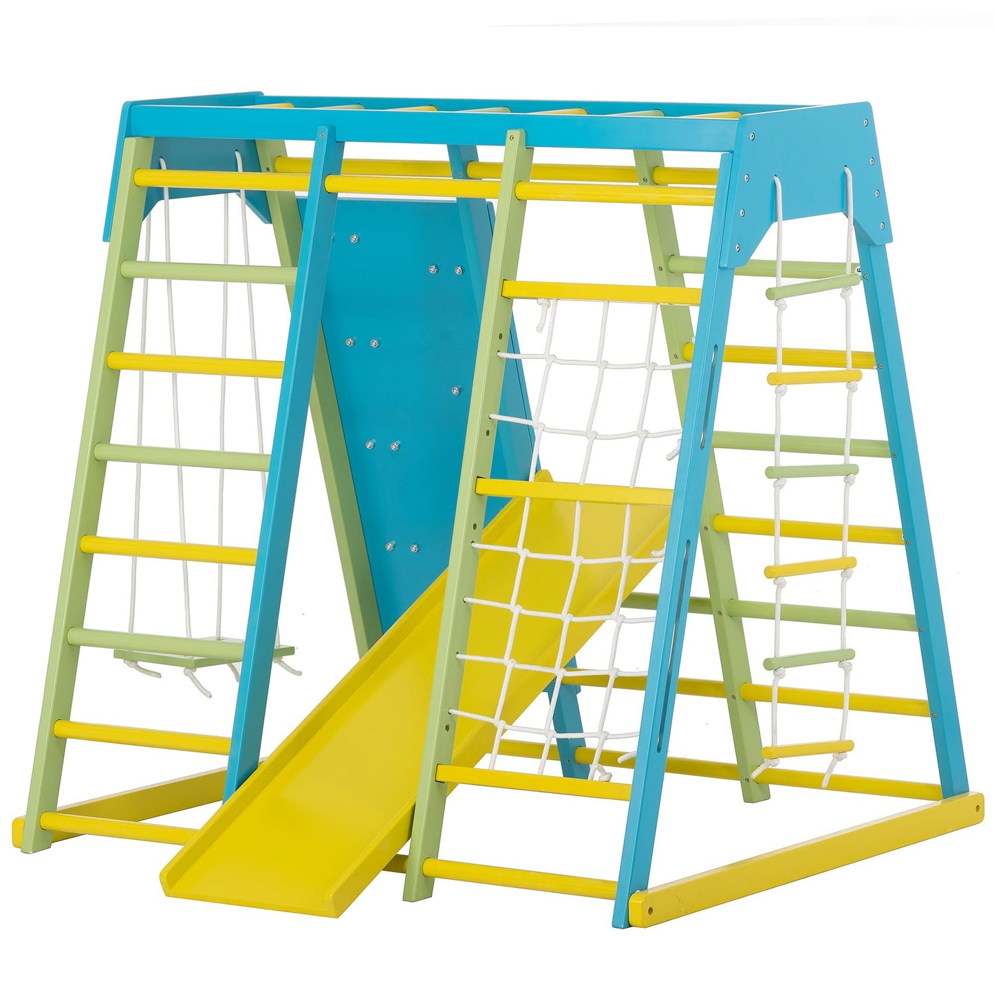 Magnolia | Indoor Wooden Jungle Gym with Monkey Bars, Rock Wall & Swing - Chickadees Wooden Toys