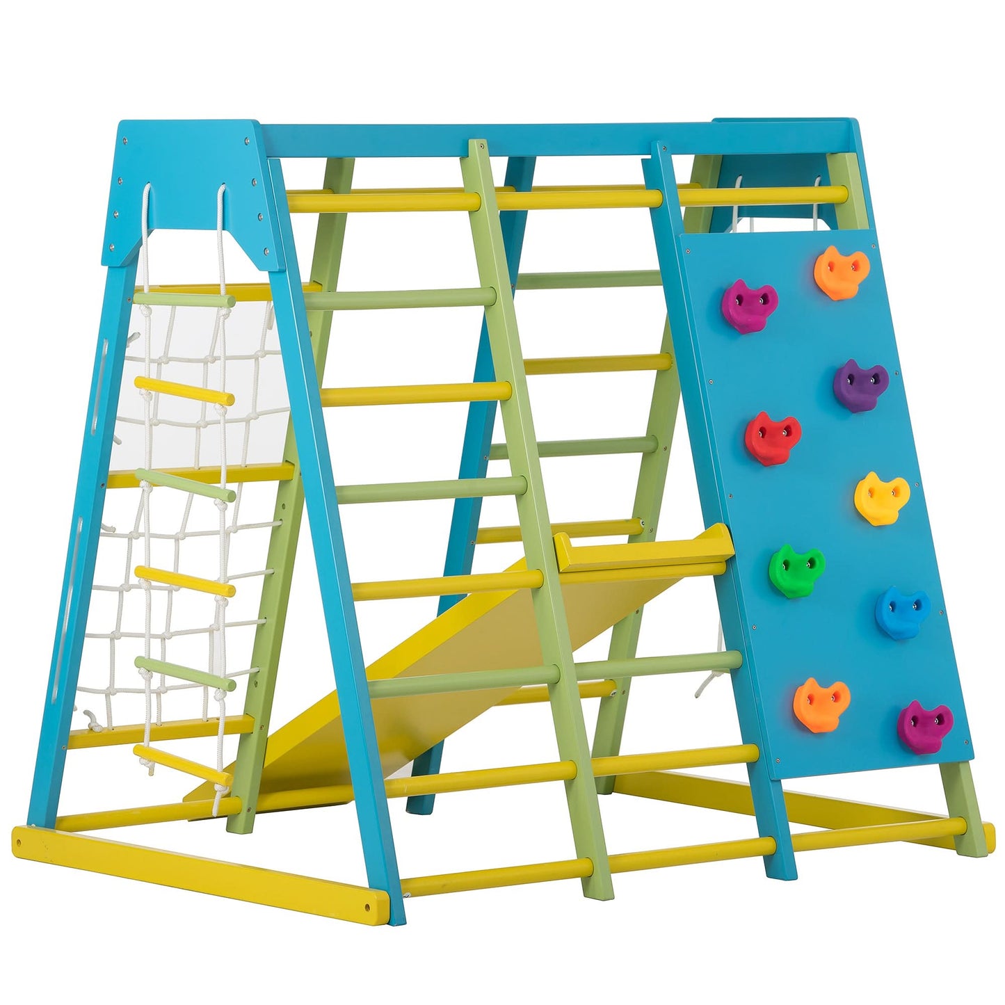 Magnolia | Indoor Wooden Jungle Gym with Monkey Bars, Rock Wall & Swing - Chickadees Wooden Toys
