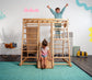 Magnolia | Indoor Wooden Jungle Gym with Monkey Bars, Rock Wall & Swing - Chickadees Wooden Toys