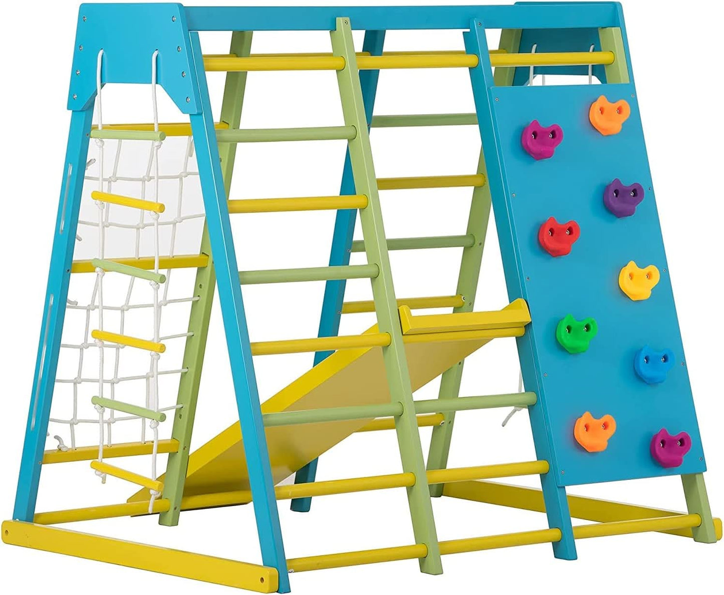 Magnolia | Indoor Wooden Jungle Gym with Monkey Bars, Rock Wall & Swing - Chickadees Wooden Toys