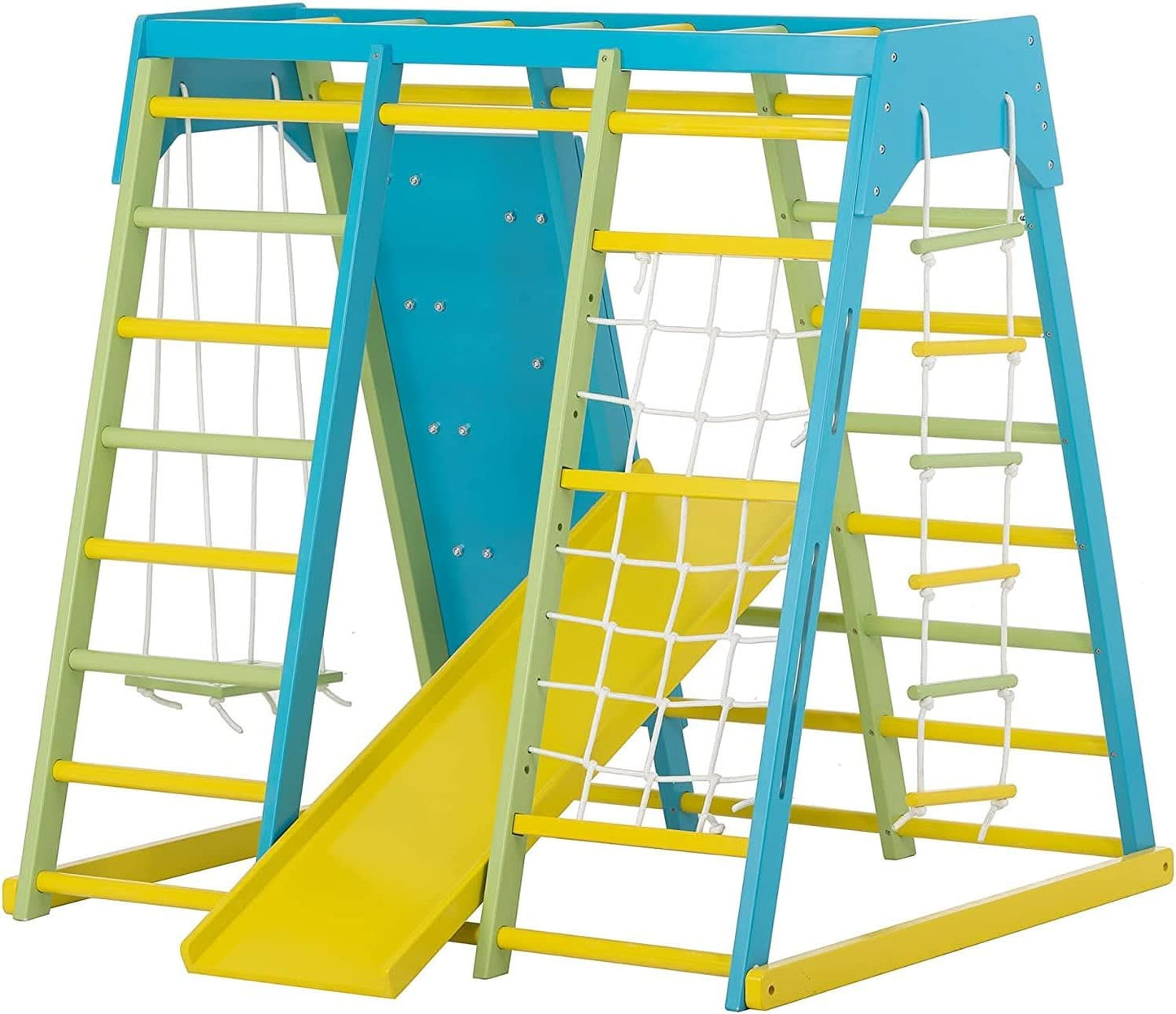 Magnolia | Indoor Wooden Jungle Gym with Monkey Bars, Rock Wall & Swing - Chickadees Wooden Toys