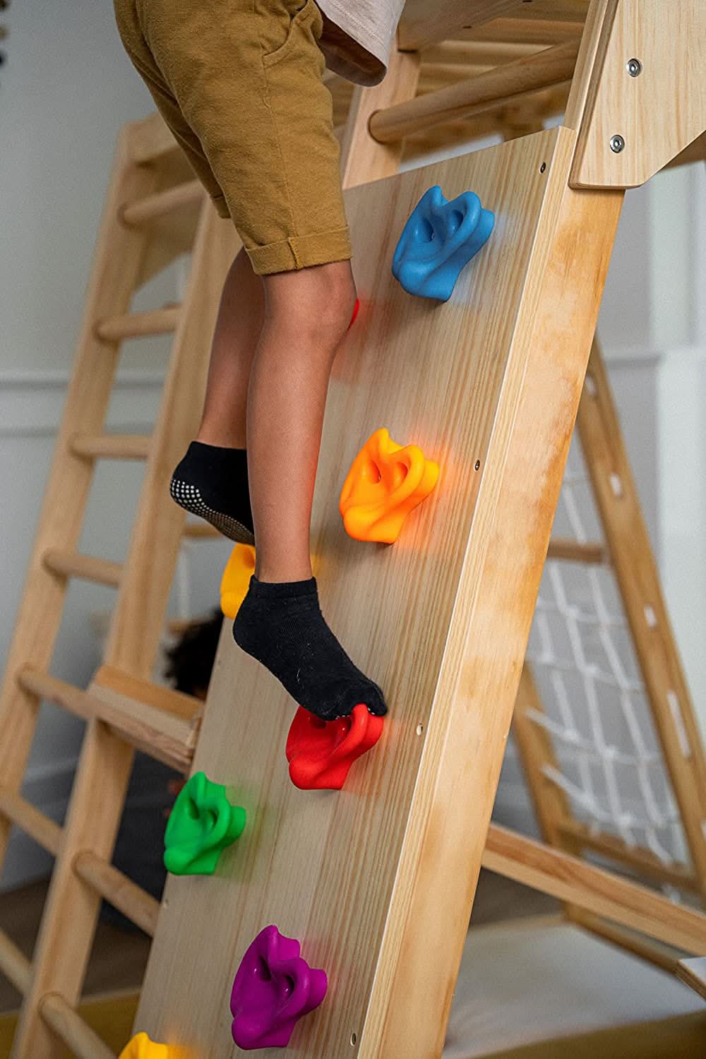 Magnolia | Indoor Wooden Jungle Gym with Monkey Bars, Rock Wall & Swing - Chickadees Wooden Toys