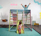 Magnolia | Indoor Wooden Jungle Gym with Monkey Bars, Rock Wall & Swing - Chickadees Wooden Toys