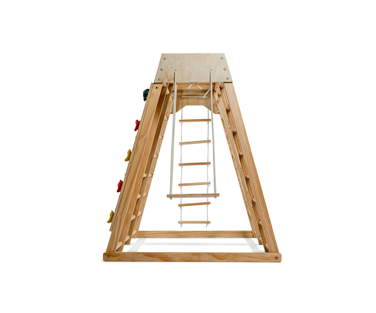 Magnolia | Indoor Wooden Jungle Gym with Monkey Bars, Rock Wall & Swing - Chickadees Wooden Toys