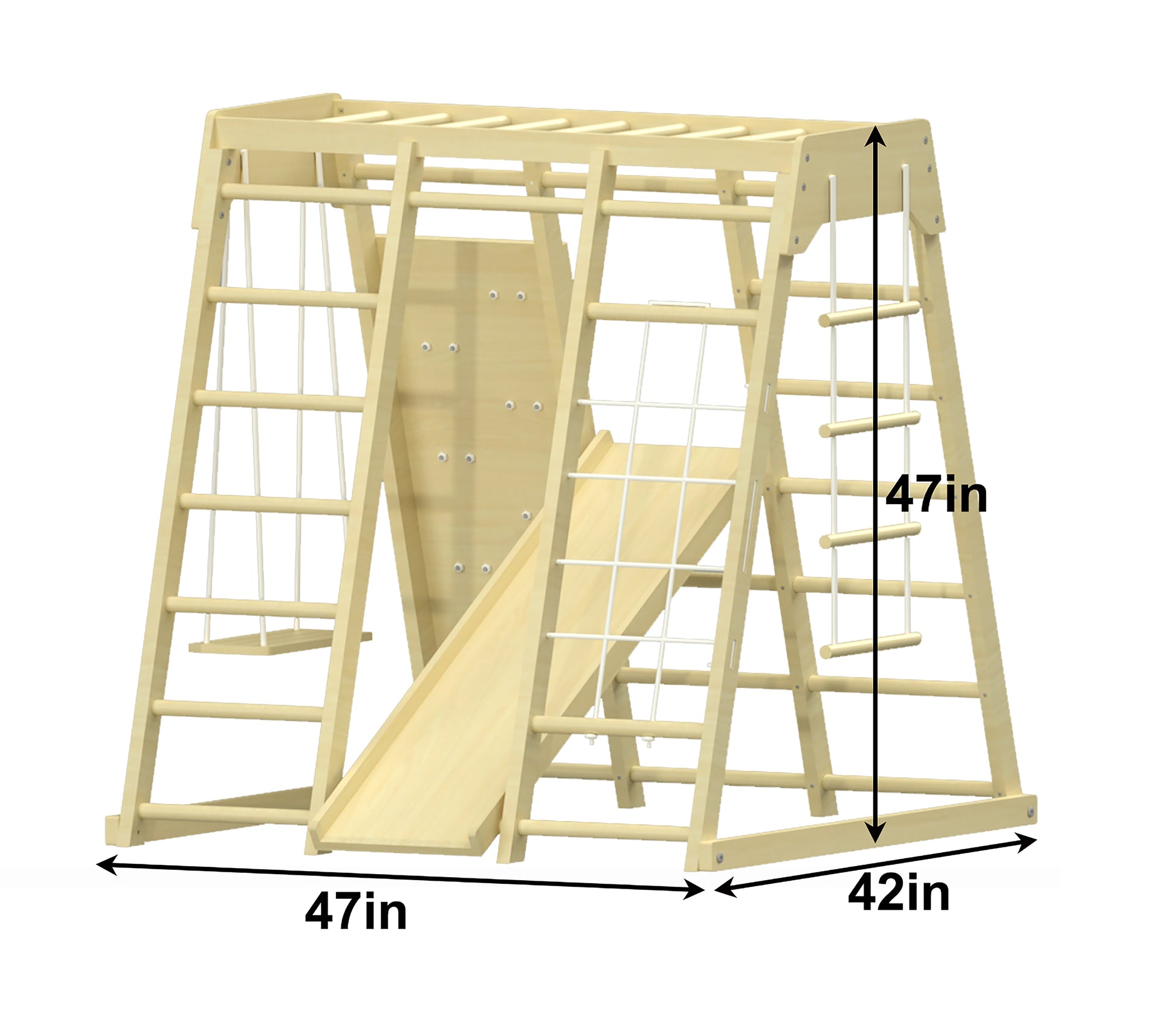 Magnolia | Indoor Wooden Jungle Gym with Monkey Bars, Rock Wall & Swing - Chickadees Wooden Toys
