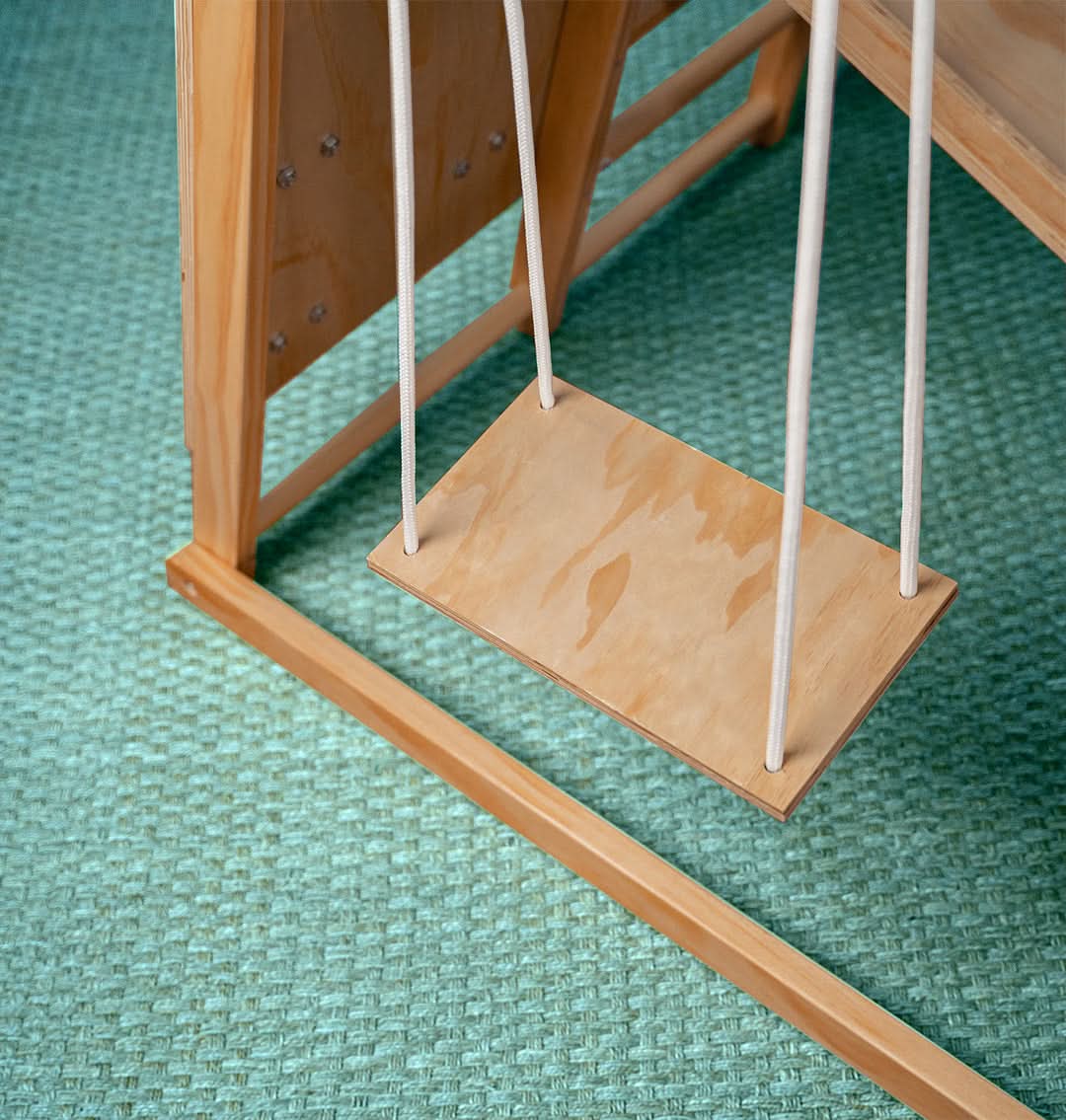 Magnolia | Indoor Wooden Jungle Gym with Monkey Bars, Rock Wall & Swing - Chickadees Wooden Toys