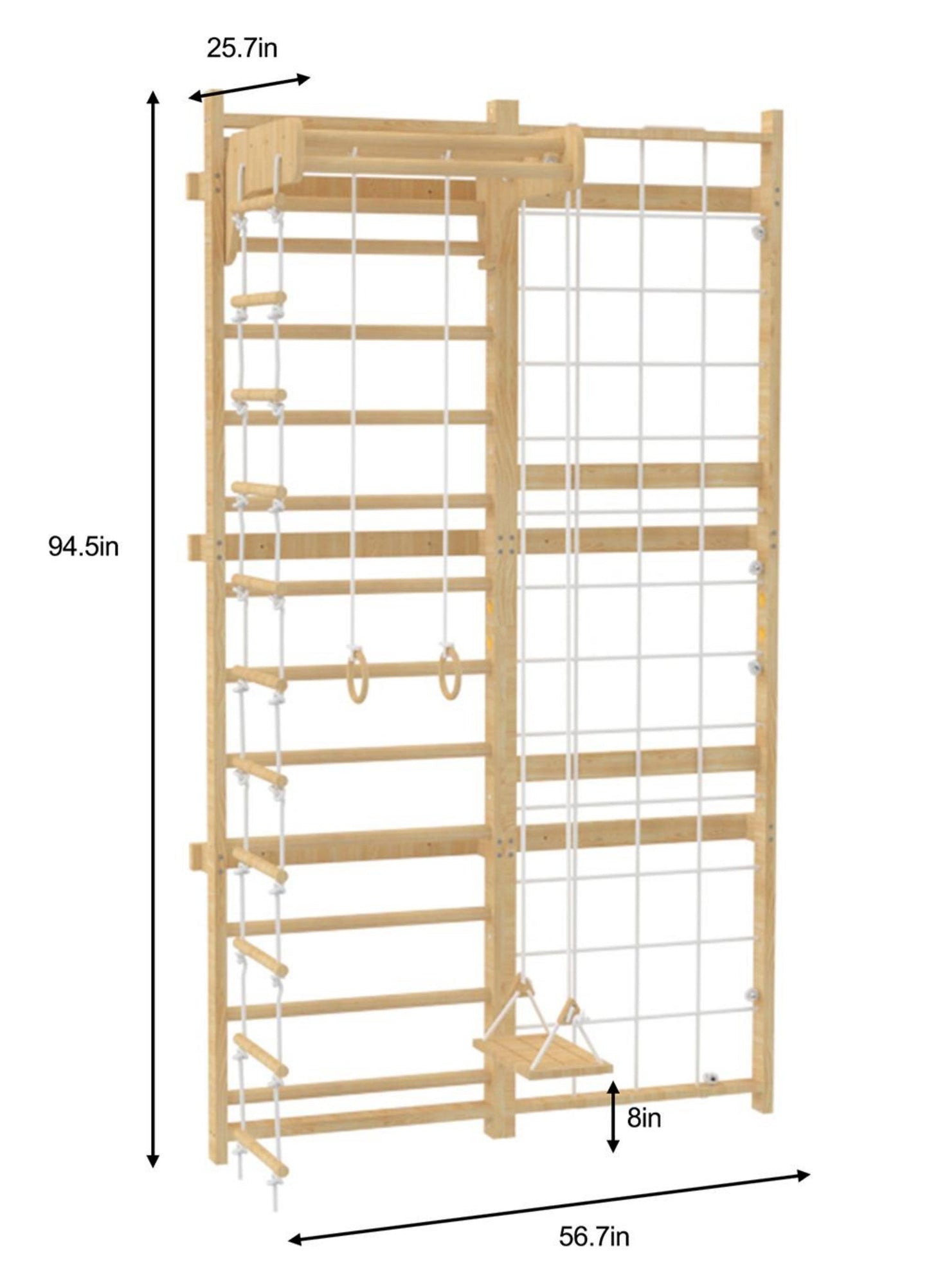 Neem 79" | Swedish Ladder & Rope Wall, Indoor Wooden Climber for Kids - Chickadees Wooden Toys