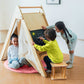 Oak Montessori Play Tent & Climber | Wooden Activity House with Rock Wall, Chalkboard, Desk & Stool - Chickadees Wooden Toys