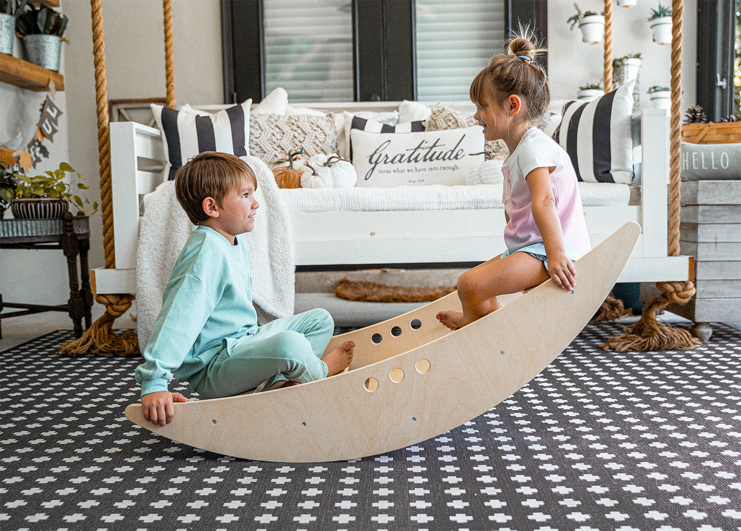 Rowan 2-in-1 Rocking Boat & Climbing Bridge | Montessori Wooden Rocker and Step Climber for Toddlers
