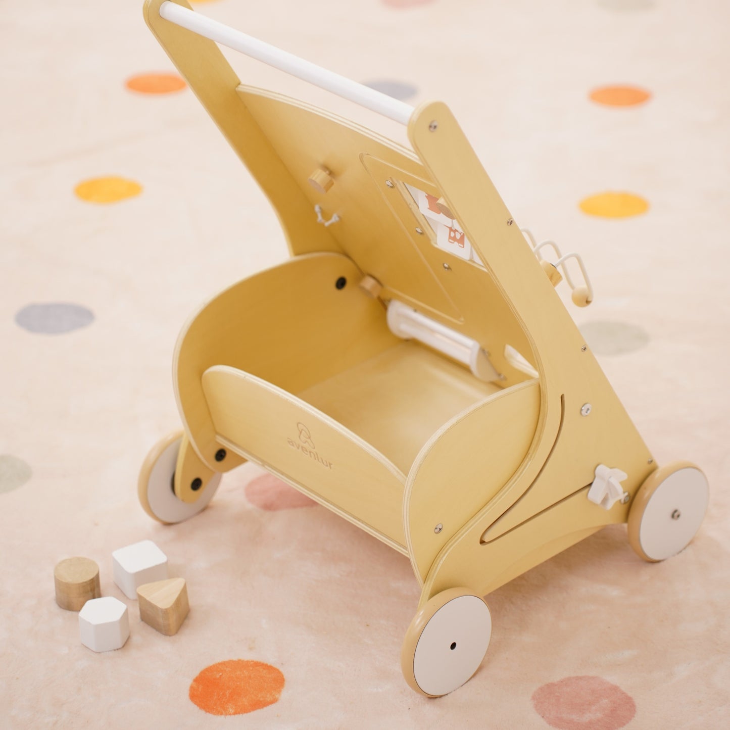 Wooden Baby Push Walker with Activity Panel | Montessori Walker for First Steps - Chickadees Wooden Toys
