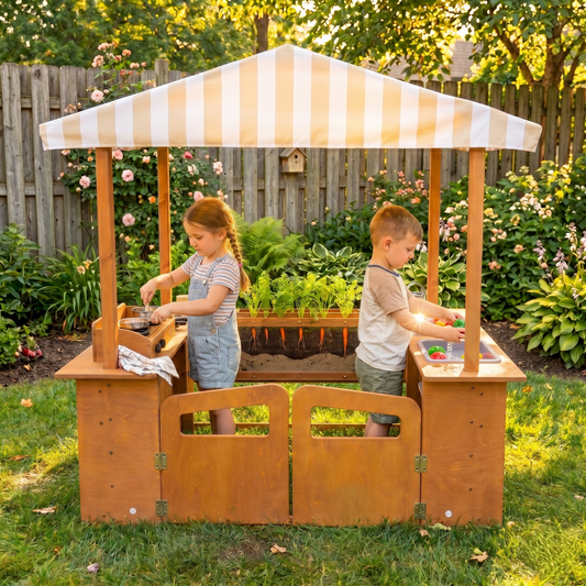 Sumac | Wooden Outdoor Mud Kitchen & Market Stand with Grill and Root View Planter